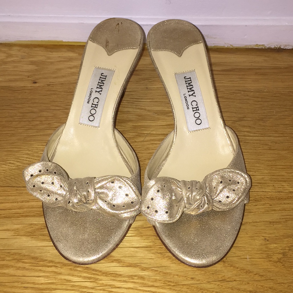 Jimmy Choo Gold Bow Kitten Heels Size 35.5